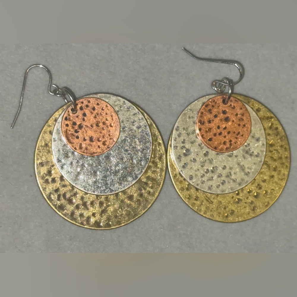 Elegant Gold, Silver, and Copper Earrings